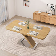 Load image into Gallery viewer, Retractable Square Dining Table, Seating 4 - 6 People, Cross Base With Stainless Steel Tubing, Expandable - Natural
