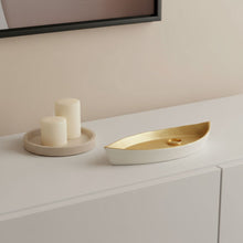 Load image into Gallery viewer, 10" Cast Iron Oval Boat Shaped Tray - Gold / Off White