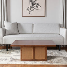 Load image into Gallery viewer, 42" Solid Wood And Wicker Square Double Pedestal Coffee Table - Natural