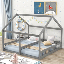 Load image into Gallery viewer, House Platform Beds, 2 Shared Beds, Metal Frame With Guardrails