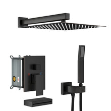 Load image into Gallery viewer, Square Shower System With Waterfall Tub Spout And Rough In Valve, Wall Mounted