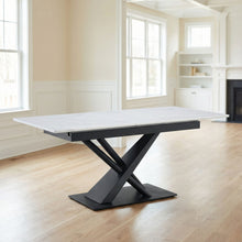 Load image into Gallery viewer, Dining Table With Geometric X Frame For Kitchen Or Dining Room - White Marble