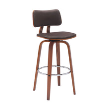 Load image into Gallery viewer, Faux Leather Swivel Low Back Bar Height Bar Chair - Brown And Wood Brown
