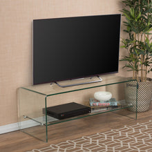 Load image into Gallery viewer, Modern Tempered Glass TV Stand With Shelf And Open Back Design - Clear