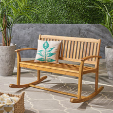 Load image into Gallery viewer, Outdoor Rocking Loveseat With Acacia Wood Frame - Natural