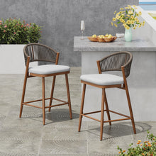 Load image into Gallery viewer, Outdoor 26" Counter Height Metal Frame Counter Stools With Scallop Shaped Backrest & Water Resistant Cushions