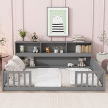 Load image into Gallery viewer, Floor Bed With Side Bookcase, Shelves, Guardrails