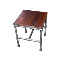 Load image into Gallery viewer, 16" Distressed Solid Wood And Iron Square End Table - Brown And Silver