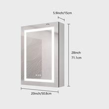 Load image into Gallery viewer, 20 X 28" Bathroom Medicine Cabinet With Mirror Wall Mounted LED Bathroom Mirror Cabinet With Lights, Anti-Fog, Waterproof, Dimmable, 3000K~6000K, Single Door, Touch Swich, Storage Shelves - Silver