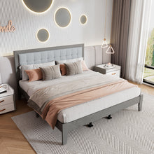 Load image into Gallery viewer, Mid Century Modern Platform Bed With Upholstered Headboard