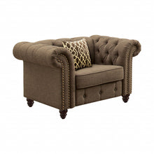 Load image into Gallery viewer, Linen And Black Tufted Chesterfield Chair - Brown