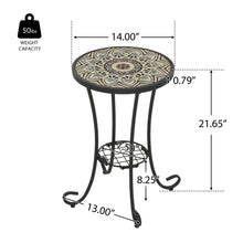 Load image into Gallery viewer, Ceramic Tile And Iron Patio Side Table With Shelf
