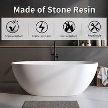 Load image into Gallery viewer, Solid Surface Matte Tub, Solid Surface Soaking Tub, Stone Resin Freestanding Bathtub, Thick Edge Stand Alone Tubs With Overflow, Pop-Up Drain (Oval) - Matte White