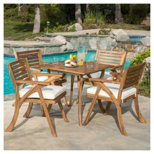 Load image into Gallery viewer, Outdoor Hermosa 5 Piece Wood Dining Set With Cushions - Teak / Beige