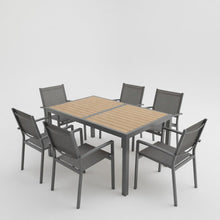 Load image into Gallery viewer, 7 Piece Gray Patio Dining Set With Hdps Table And Textilene Chairs For Outdoor Use, Metal Furniture