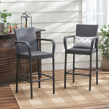 Load image into Gallery viewer, Outdoor Rattan Wicker Bar Chair With Metal Frame - Brown