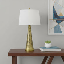 Load image into Gallery viewer, Metal Geometric Table Lamp With White Empire Shade - Antiqued Brass