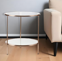 Load image into Gallery viewer, Glass Iron Round End Table With Shelf - Gold