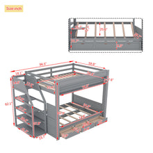 Load image into Gallery viewer, Wood Full Size Convertible Bunk Bed With Storage Staircase, Bedside Table, And 3 Drawers - Gray