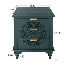 Load image into Gallery viewer, Hollow Carved 3 Drawer Dresser With Metal Handles, Storage Chest For Living Room Or Bedroom - Blackish Green