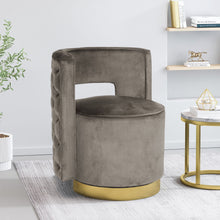 Load image into Gallery viewer, Modern Glam Swivel Arm Chair With Velvet Upholstery And Copper Base - Gray