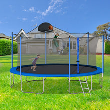 Load image into Gallery viewer, 14Ft Trampoline For Adults & Kids With Basketball Hoop, Outdoor Trampolines With Ladder And Safety Enclosure Net For Kids And Adults, Double-Side Color Cover - Blue