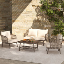 Load image into Gallery viewer, 4 Piece Outdoor Patio Furniture Set, Metal Chairs With Woven Rope U Shaped Backrest