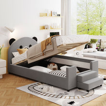 Load image into Gallery viewer, Upholstered Daybed With Bear Shaped Headboard, Hydraulic System And Breathable Fence