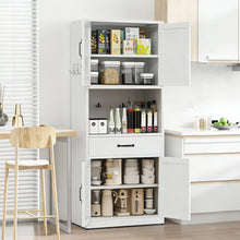 Load image into Gallery viewer, Kitchen Pantry Cabinet With Adjustable Shelves, Drawers, Hooks And Large Countertop - White