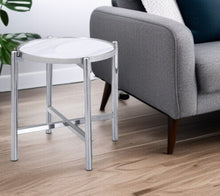 Load image into Gallery viewer, 22" Faux Marble Ceramic And Metal Cross Legs Round End Table - White