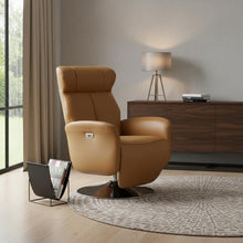 Load image into Gallery viewer, Tufted Genuine Leather Power Swivel Recliner (730559) - Burnt Umber