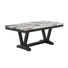 Load image into Gallery viewer, 72" Faux Marble And Wood Trestle Base Dining Table - Black / White