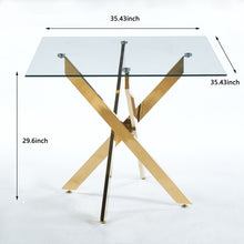 Load image into Gallery viewer, Dining Table With Cross Metal Leg And Tempered Glass, Modern Space Saving Kitchen Table For Living Room Legs, Square Table