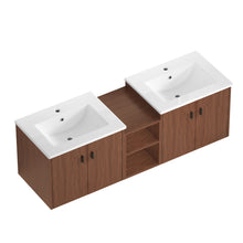 Load image into Gallery viewer, Soft Close Doors Bathroom Vanity With Small Storage Shelves, 24" And 12" Combination Cabinet - Reddish Brown