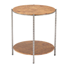 Load image into Gallery viewer, 22" Wood And Steel Round End Table With Shelf - Brown