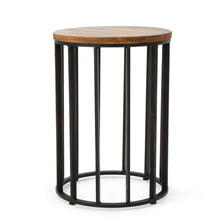 Load image into Gallery viewer, Outdoor Cylindrical Side Table With Round Solid Wood Top And Metal Frame - Natural
