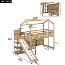 Load image into Gallery viewer, House Loft Bed With Slide, Storage Shelves And Light, Climbing Ramp