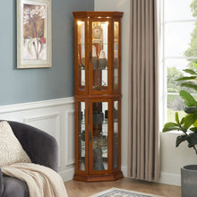 Load image into Gallery viewer, Corner Curio Cabinet With Lights, Adjustable Tempered Glass Shelves, Mirrored Back, Display Cabinet (E26 Light Bulb Not Included)