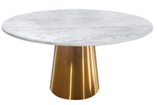 Load image into Gallery viewer, 54" Marble And Metal Pedestal Base Round Top Dining Room Table - Gray / White