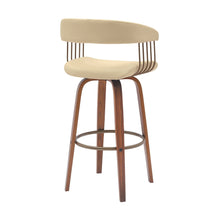 Load image into Gallery viewer, 31" Faux Leather Swivel Bar Height Bar Chair - Cream And Wood Brown