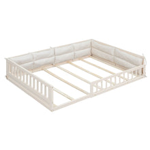 Load image into Gallery viewer, Wood Full Size Upholstered Platform Bed With Guardrail And Pillow - Beige