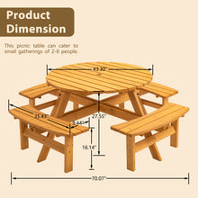 Load image into Gallery viewer, 8 Person Wooden Picnic Table, Outdoor Camping Dining Table With Seat, Garden, Diy With 4 Built-In Benches, 2220Lb Capacity