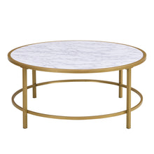 Load image into Gallery viewer, Faux Marble And Metal Round Coffee Table - White And Gold