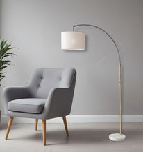 Load image into Gallery viewer, Arc Floor Lamp With Off-White Solid Color Drum Shade - Brass