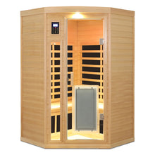 Load image into Gallery viewer, Low Emf Front Door With Heating Panel 2 Persons Hemlock Far Infrared Corner Indoor Sauna Room - Natural