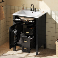 Load image into Gallery viewer, Bathroom Vanity With Sink, 3 Drawers & Cabinet With 2 Tier Door Storage Rack, Soft Close Doors & Drawers