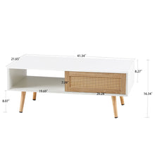 Load image into Gallery viewer, 41.34" Rattan Coffee Table, Sliding Door For Storage, Solid Wood Legs, Modern Table For Living Room