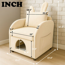 Load image into Gallery viewer, Bunny Ear Pet Friendly Armchair With Hidden Pet House With Storage Pocket For Bedroom & Living Room - Beige