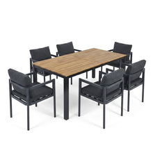 Load image into Gallery viewer, 7 Piece Outdoor Dining Set With Table And 6 Chairs - Black / Gray / Teak