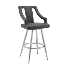 Load image into Gallery viewer, 41" Faux Leather Swivel Counter Height Bar Chair - Gray / Silver